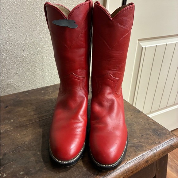 Justin Boots Red Heeled Cowboy Boots - Picture 1 of 2